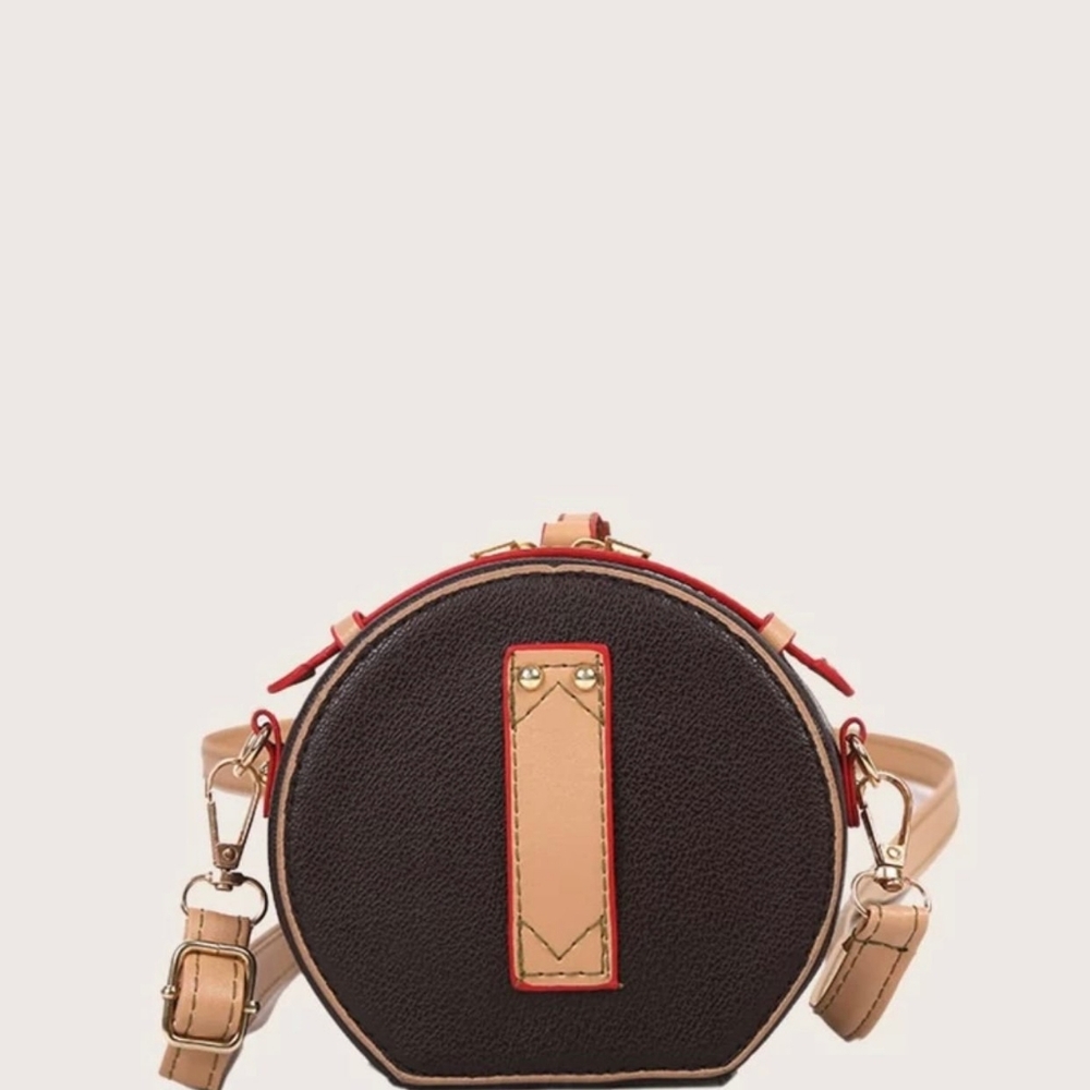 Round Black and Beige Crossbody Bag